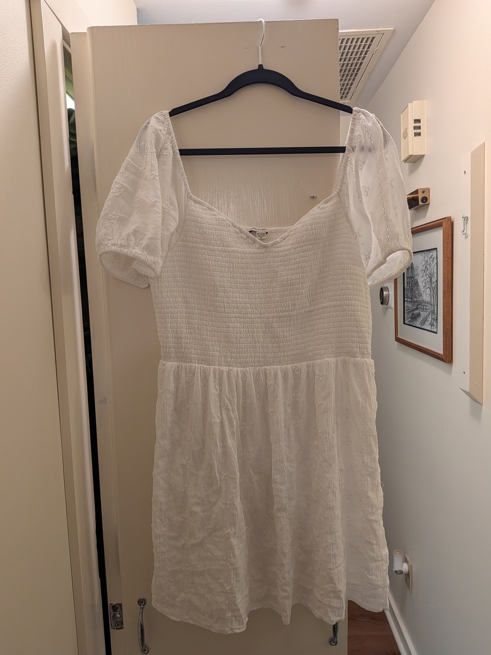 American Eagle Outfitters White Puff-Sleeve Mini Dress